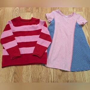 Red and Pink Striped Sweater and Pink Striped Dress Hanna Andersson 100 4T